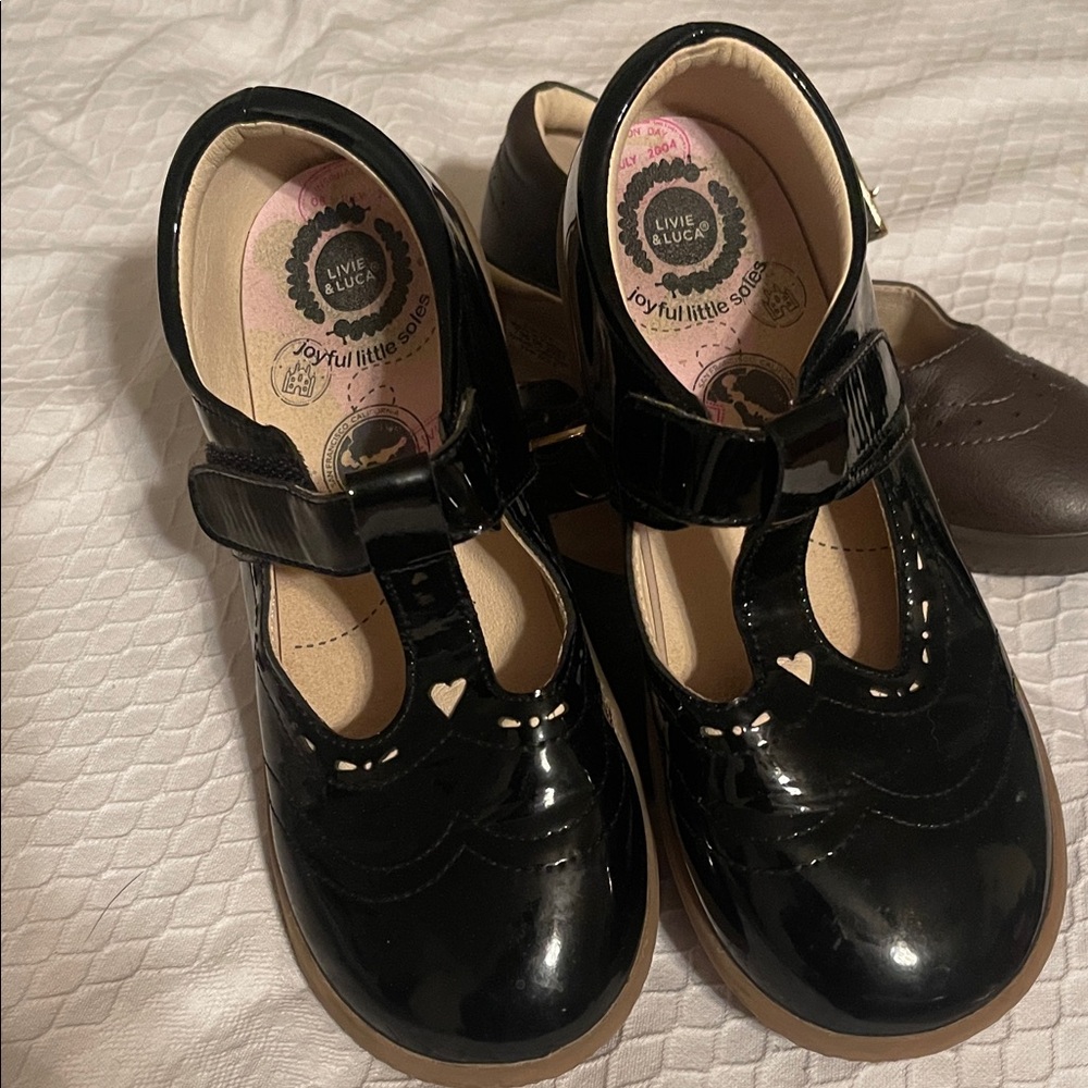 Livie & Luca Black Patent Mary Jane Shoes with Heart Cutouts